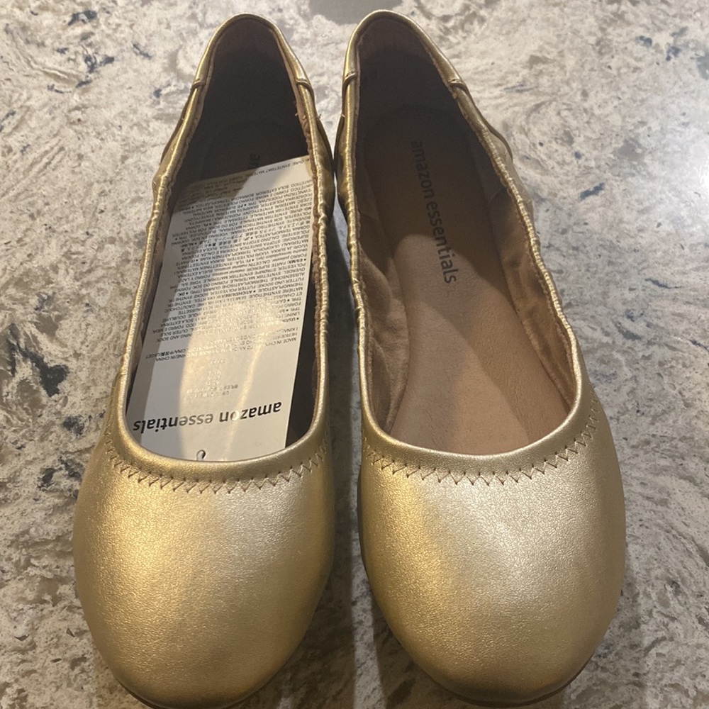 NWT Amazon Essentials Gold ballet flats